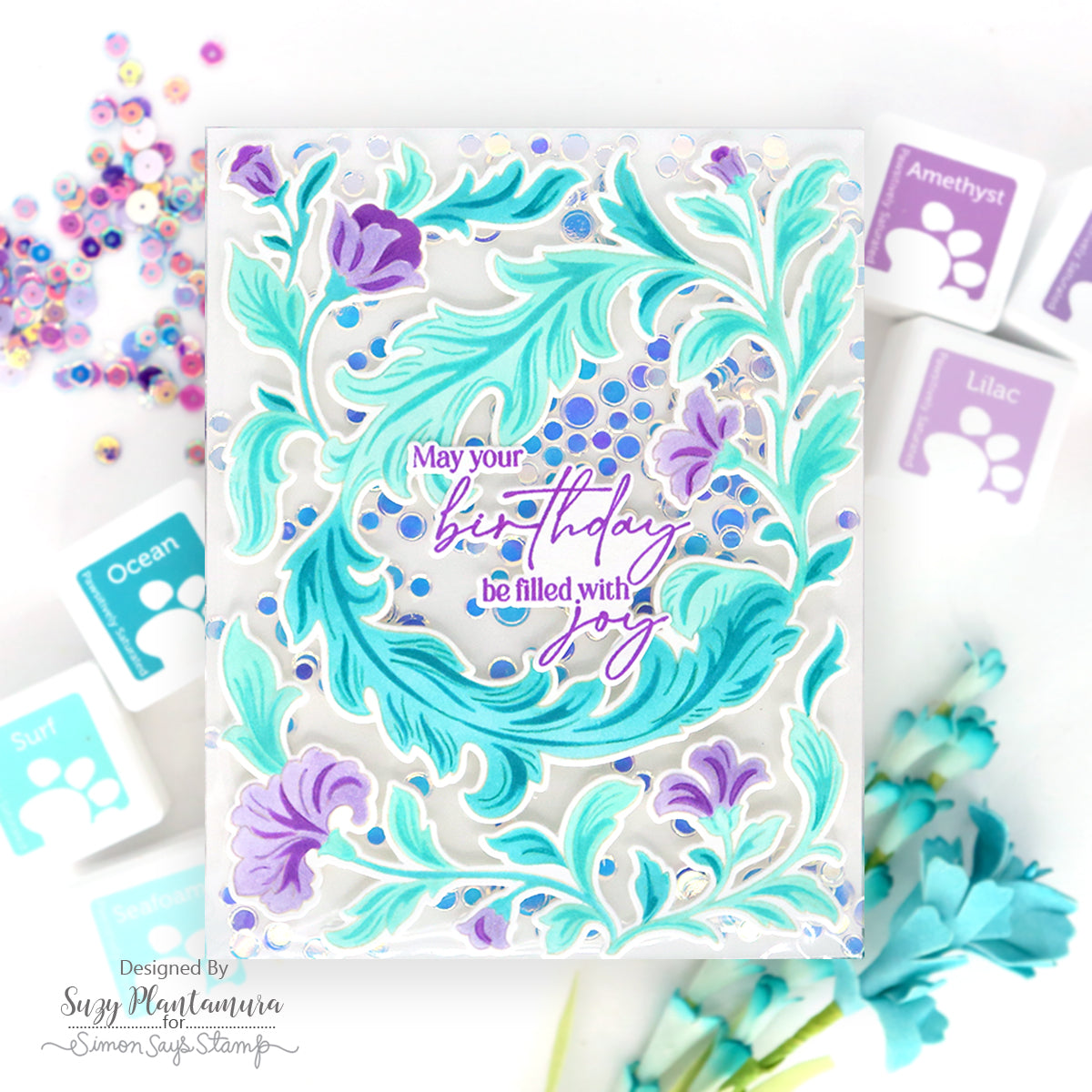 Pinkfresh Studio Grace and Gratitude STAMPtember Exclusive Stamps Dies and Stencils Lush Floral Card Suzy Plantamura | color-code:ALT05
