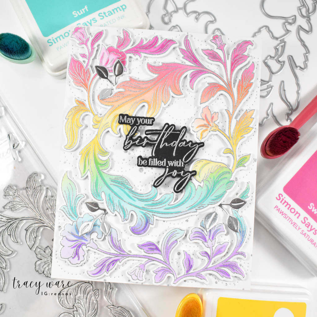 Pinkfresh Studio Grace and Gratitude STAMPtember Exclusive Stamps Dies and Stencils Lush Floral Card Tracy Ware
