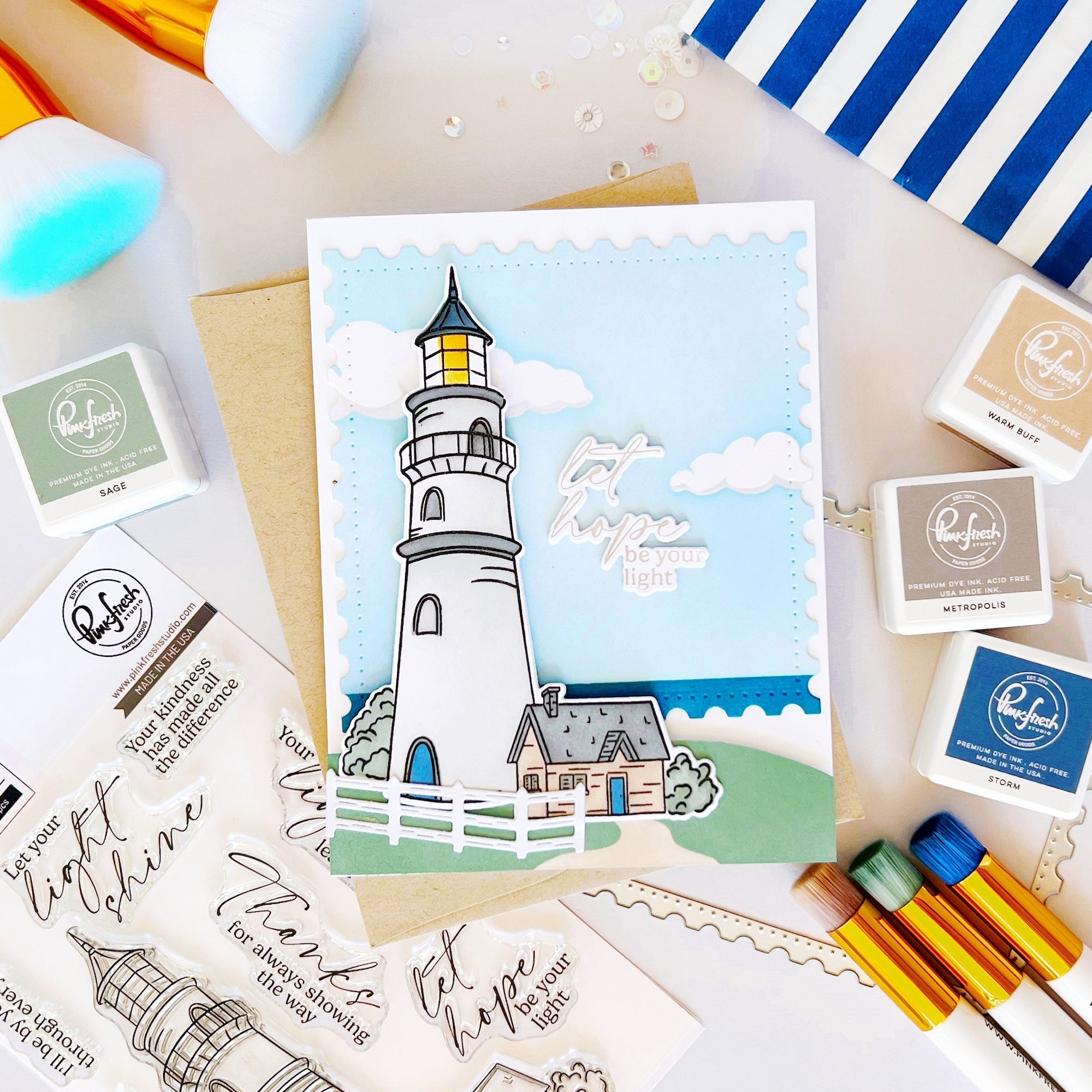 Pinkfresh Studio Guiding Light Clear Stamps 277525 Let Hope Be Your Light Card
