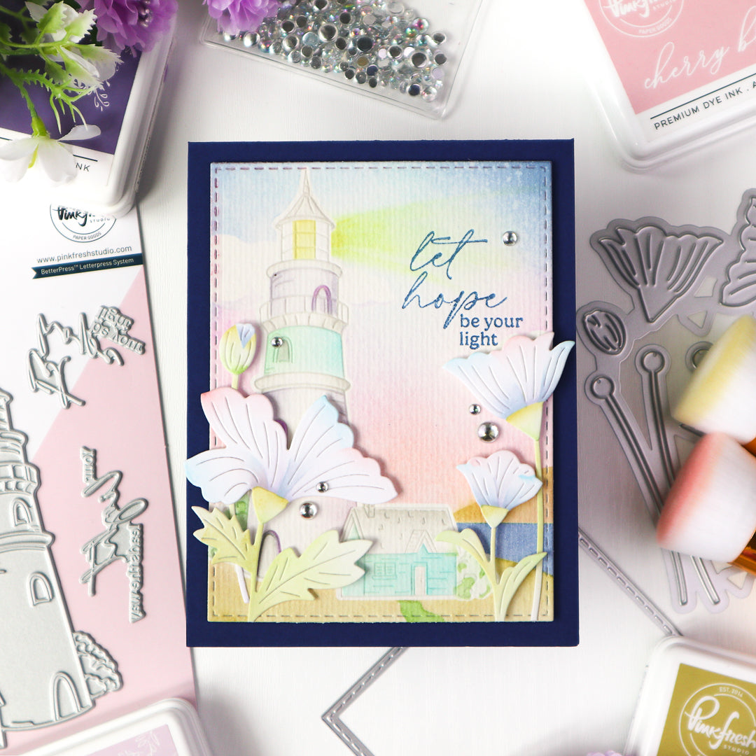 Pinkfresh Studio Guiding Light Stencils 277725 Let Hope Be Your Light Card