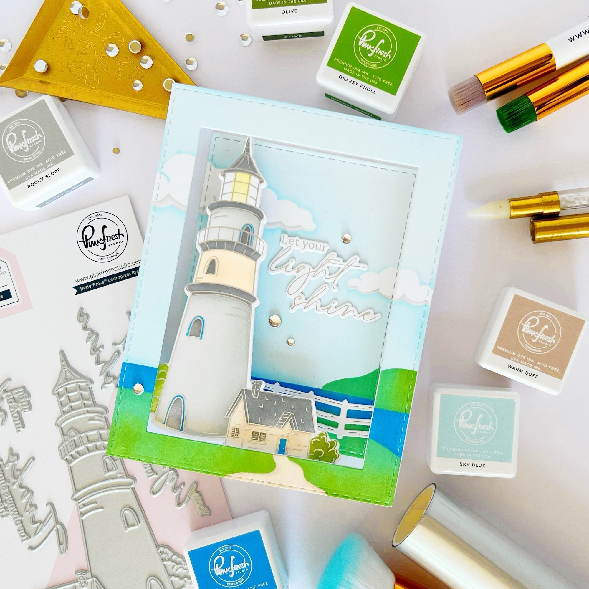 Pinkfresh Studio Guiding Light Stencils 277725 Let Your Light Shine Card