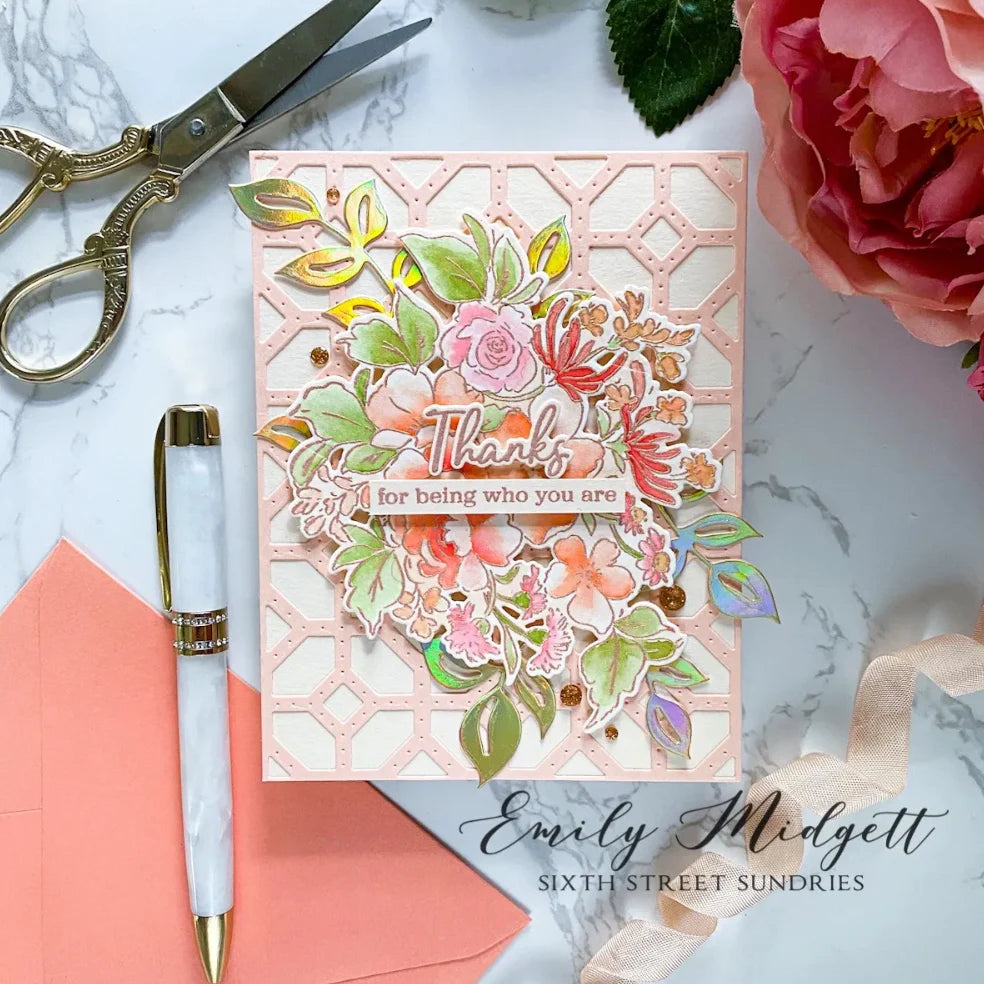 Pinkfresh Studio Handpicked Flowers Stamps And Dies Bundle Emily Midgett Card