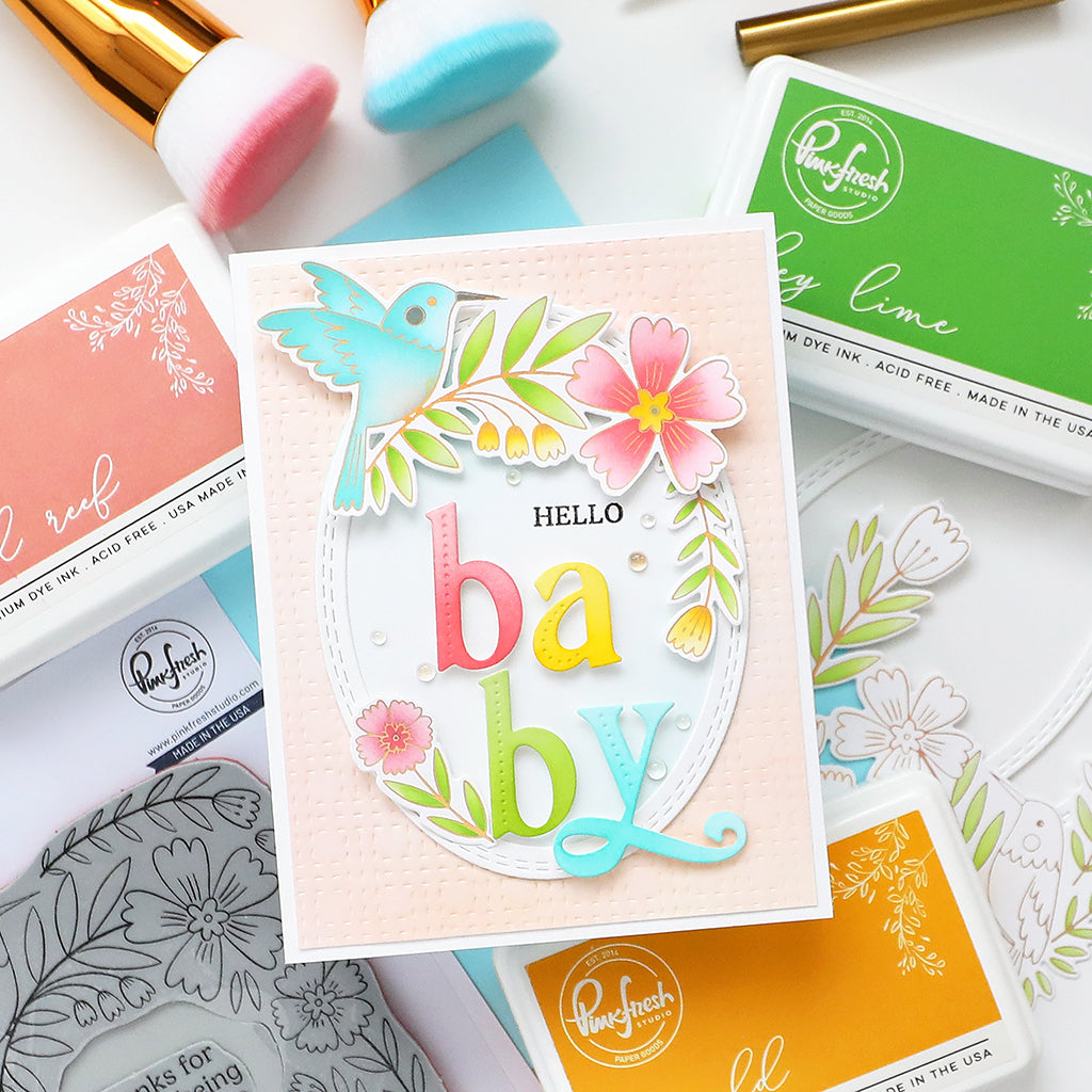 Pinkfresh Studio Happy Hummingbirds Die 268625 Hello Baby Card