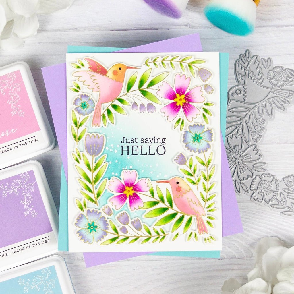 Pinkfresh Studio Happy Hummingbirds Press Plate 270925 Just Saying Hello Card