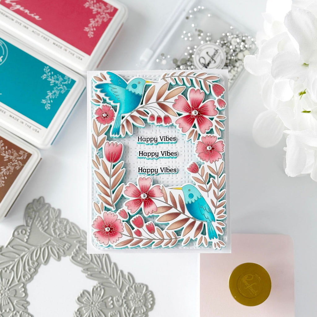 Pinkfresh Studio Happy Hummingbirds Press Plate 270925 Just Saying Hello Card Happy Vibes Card
