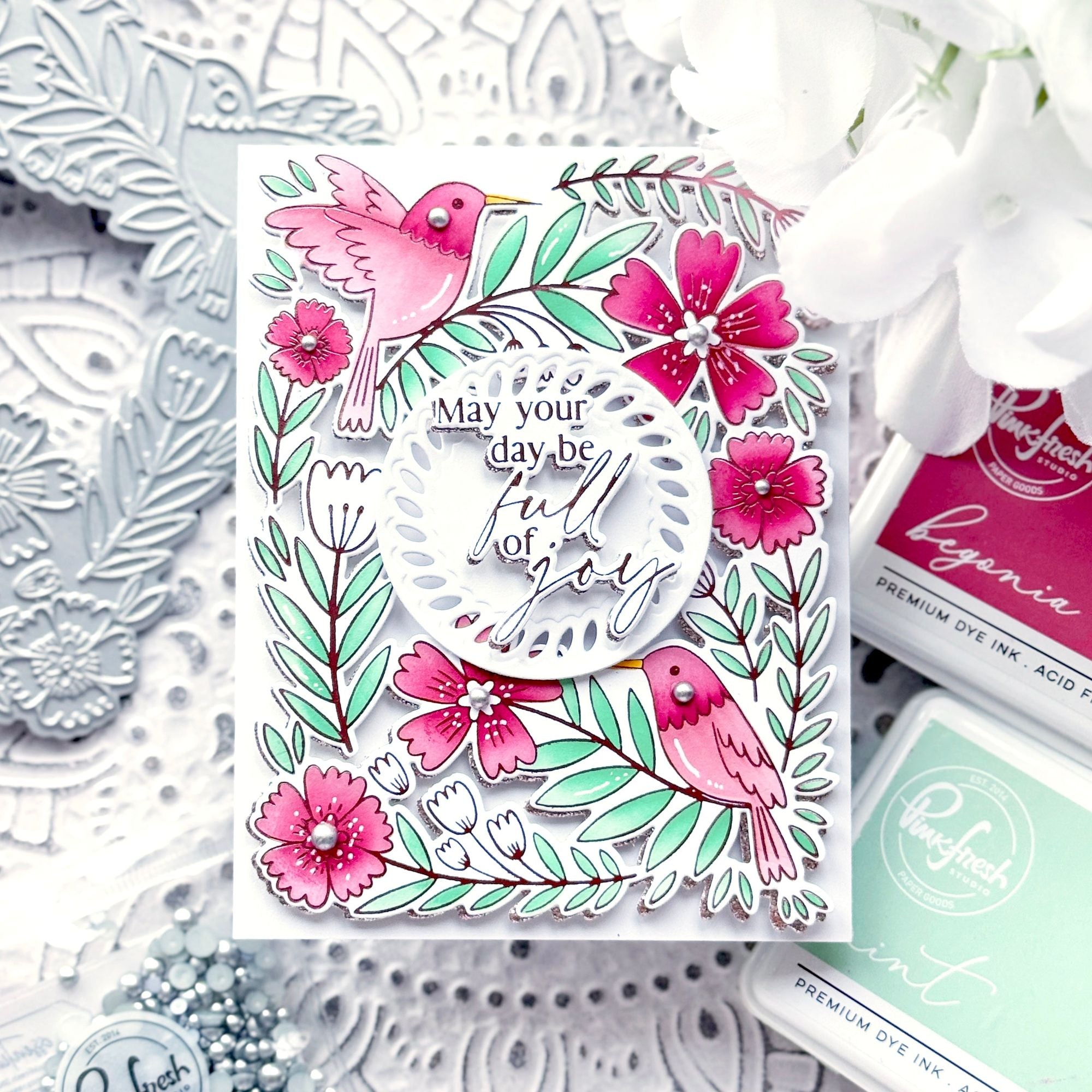 Pinkfresh Studio Happy Hummingbirds Press Plate 270925 May Your Day Be Full Of Joy Card