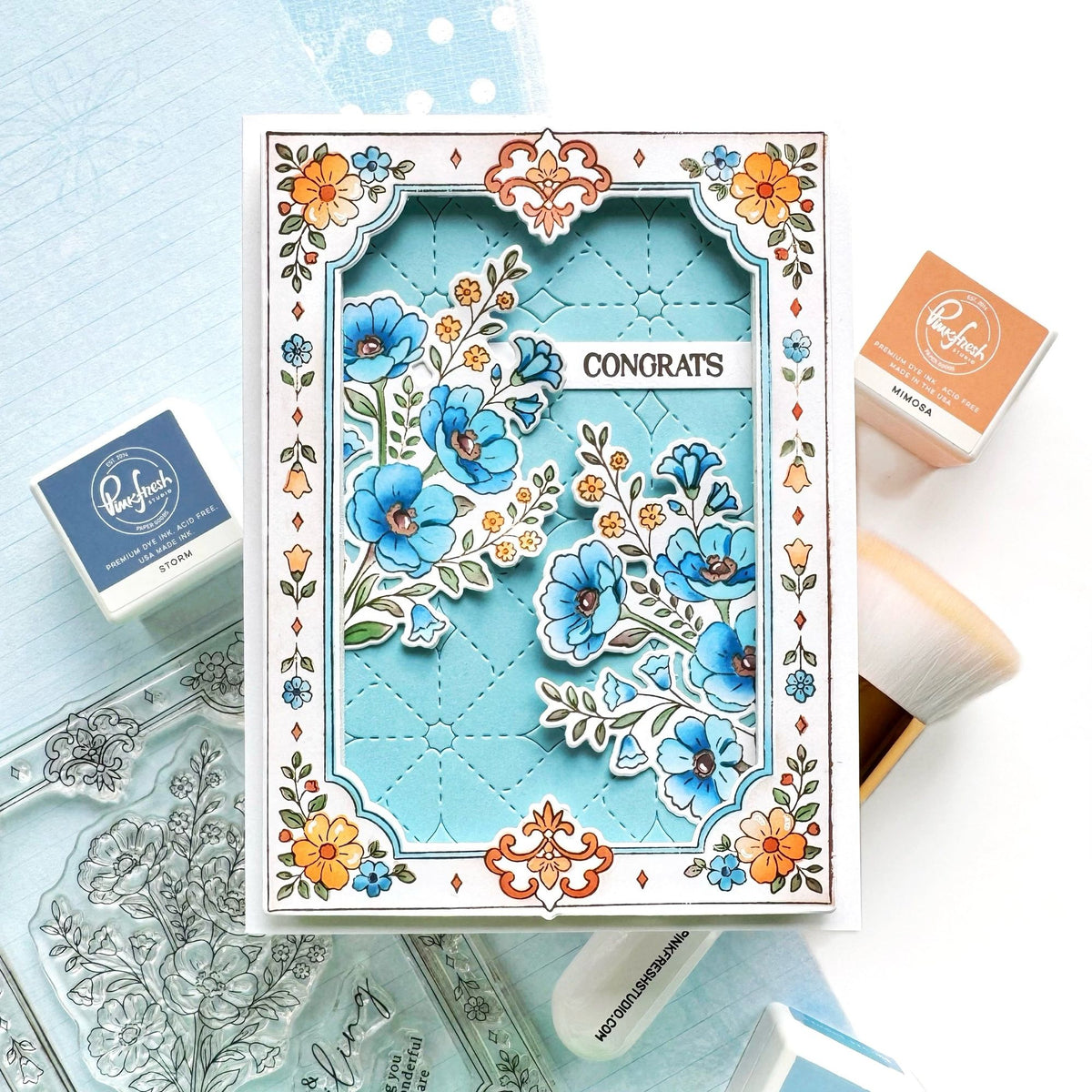 Pinkfresh Studio Heirloom Cottage Stencils 341626 Congrats Card