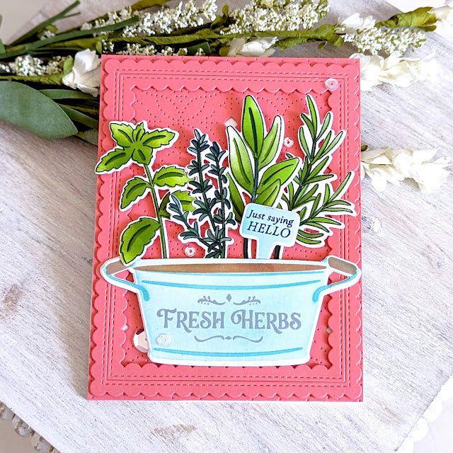 Pinkfresh Studio Herb Garden Clear Stamps 263724 Saying Hello Card | color-code:ALT02