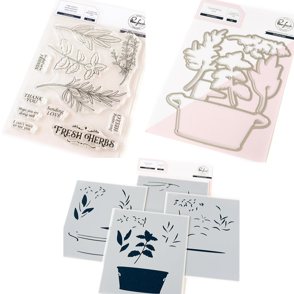 Pinkfresh Studio Herb Garden Stamps Dies And Stencils Bundle