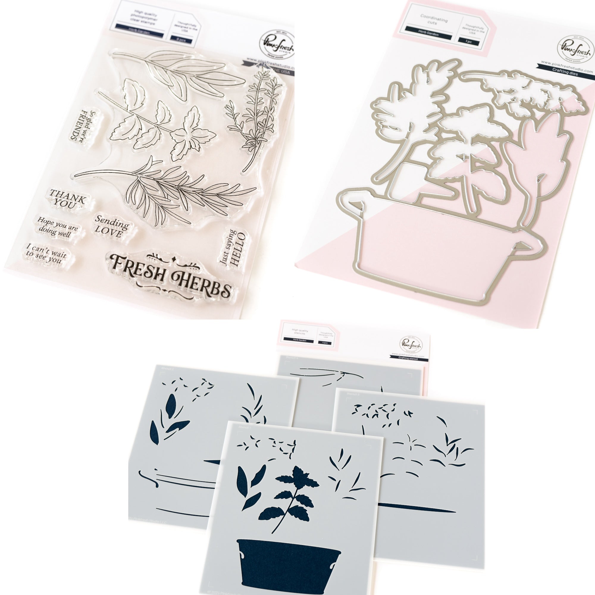 Pinkfresh Studio Herb Garden Stamps Dies And Stencils Bundle