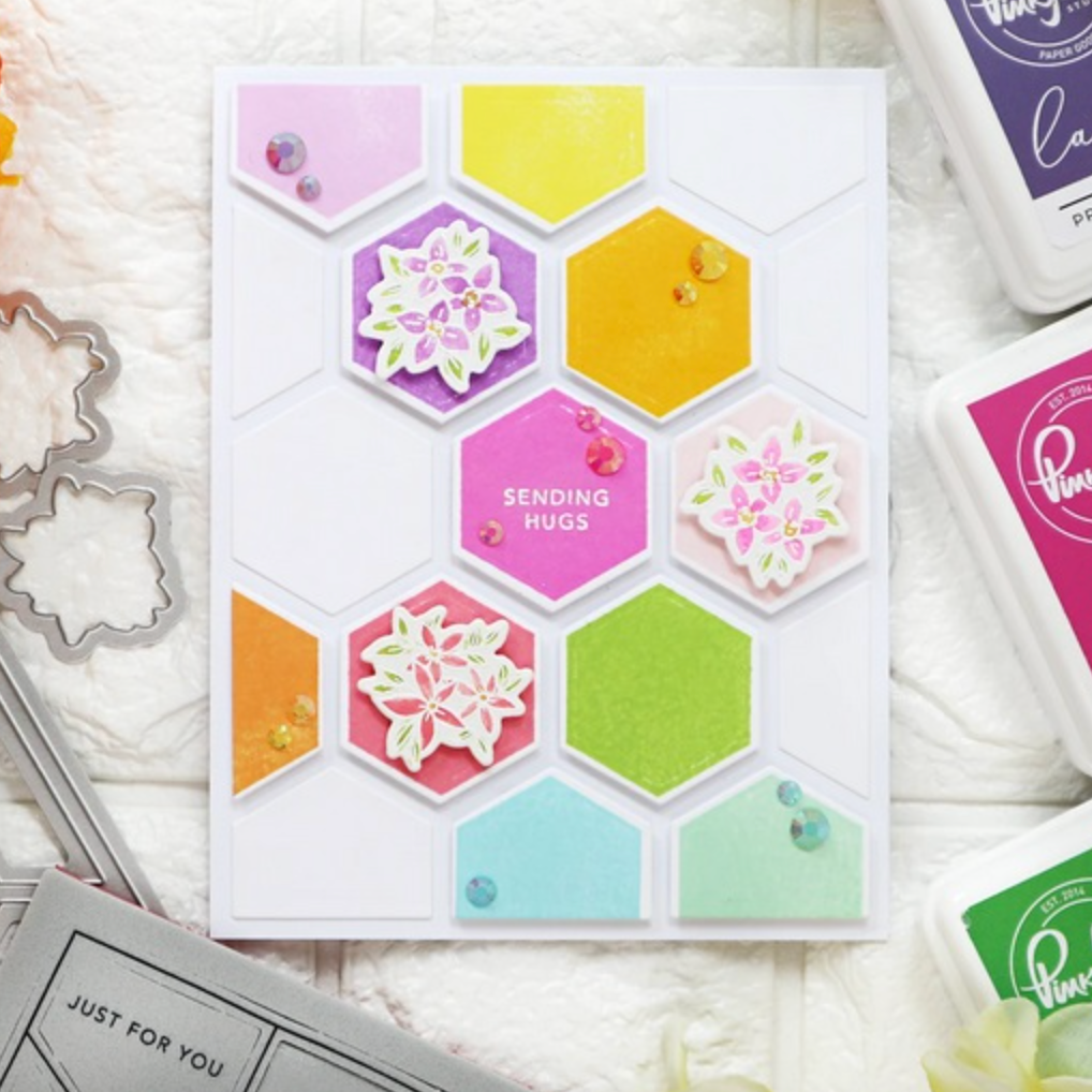 Pinkfresh Studio Hexagon Floral Bunches Die Set pfcrc1320 Card