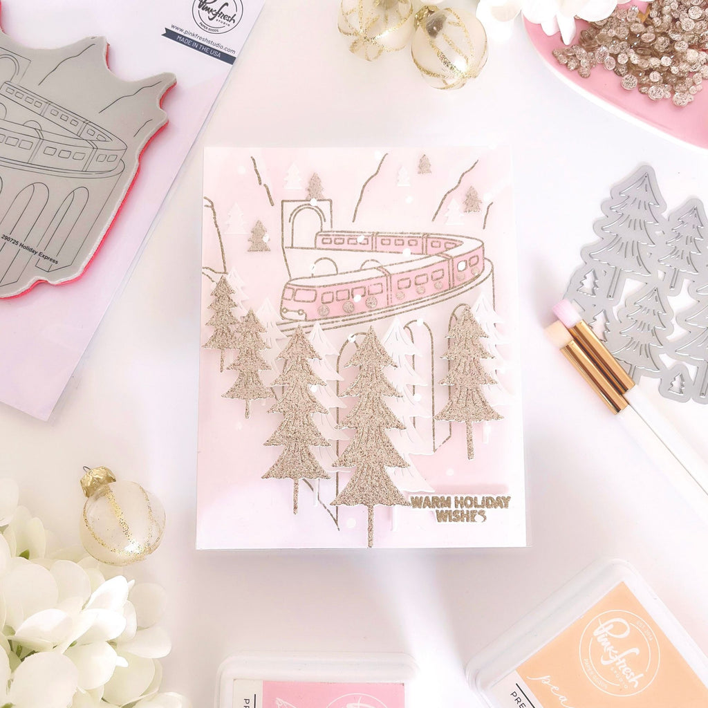 Pinkfresh Studio Holiday Express Cling Stamp 290725 Warm Holiday Wishes Card