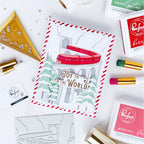 Pinkfresh Studio Holiday Express Cling Stamp Die Stencils And Press Plate Bundle  Christmas Joy To The World Card