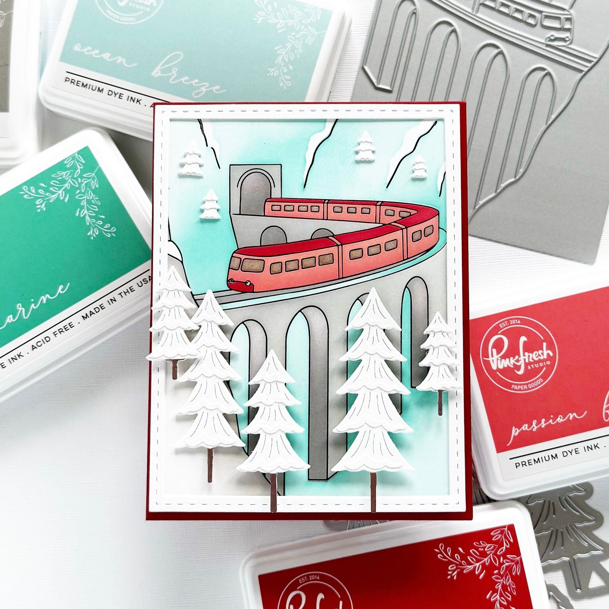 Pinkfresh Studio Holiday Express Press Plate 291025 Christmas Train Scene