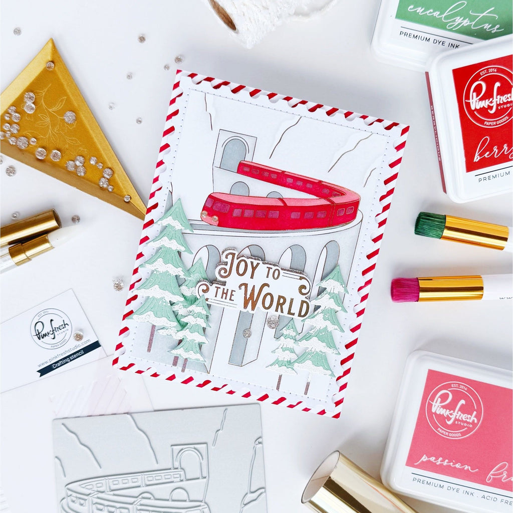 Pinkfresh Studio Holiday Express Stencils 290925 Joy To The World Train Card
