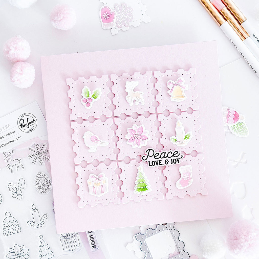 Pinkfresh Studio Holiday Treasures Dies 332826 Peace Love And Joy Card