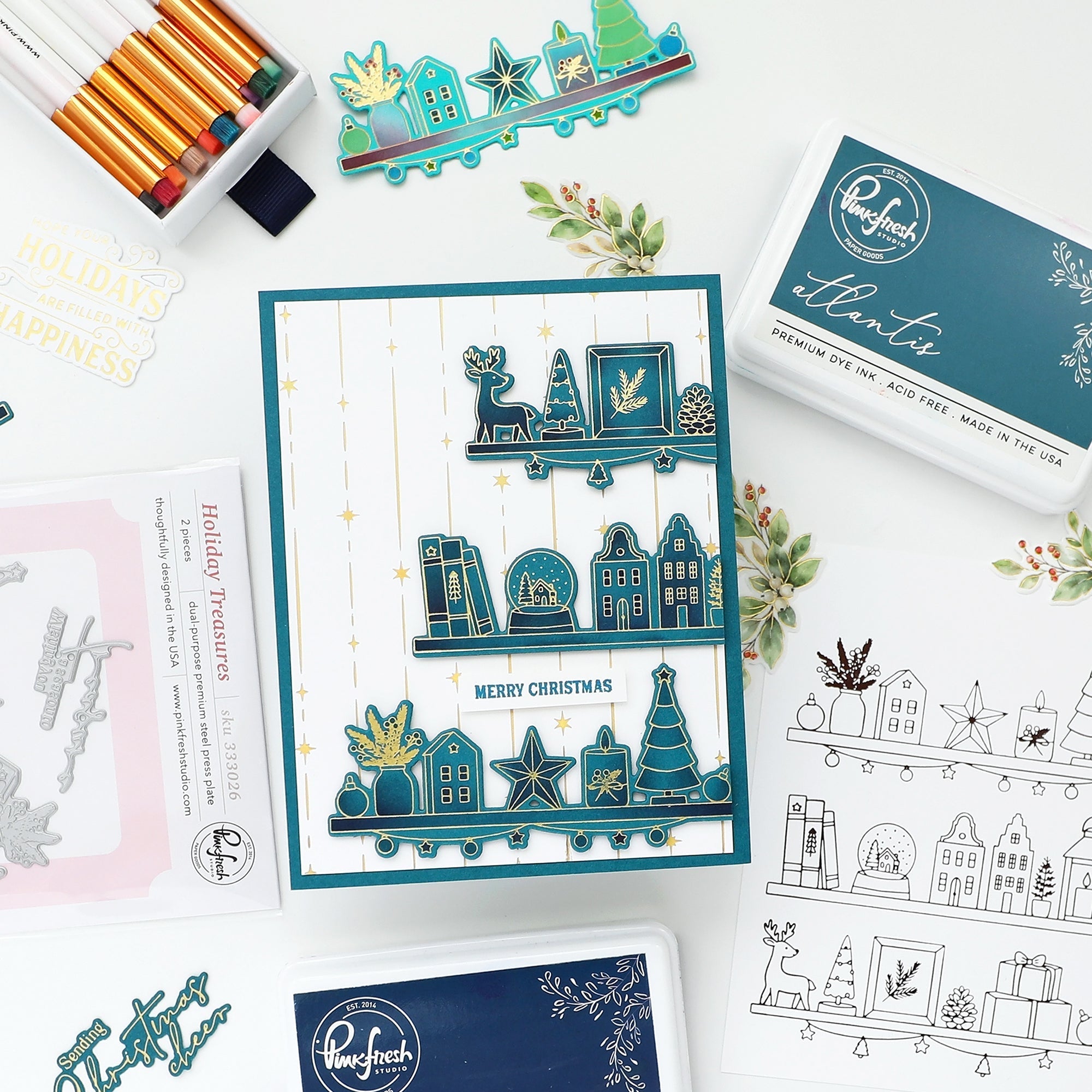 Pinkfresh Studio Holiday Treasures Press Plates 333026 Merry Christmas Card