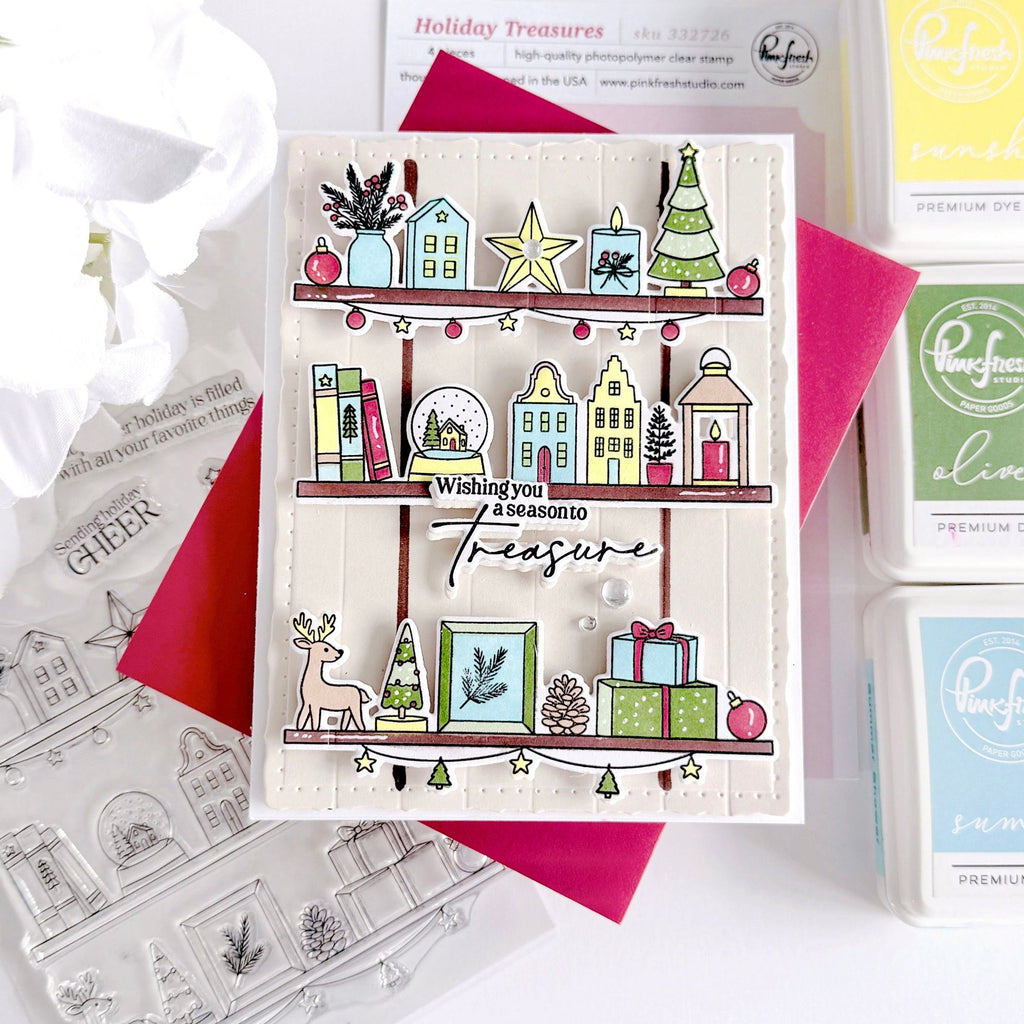 Pinkfresh Studio Holiday Treasures Stencils 332926 Wishing You A Season To Remember Card