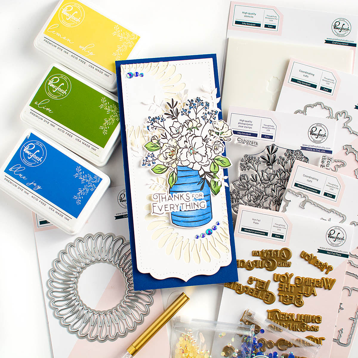 Pinkfresh Studio Inky Bouquet Stencil Set 191723 Thanks for Everything Card