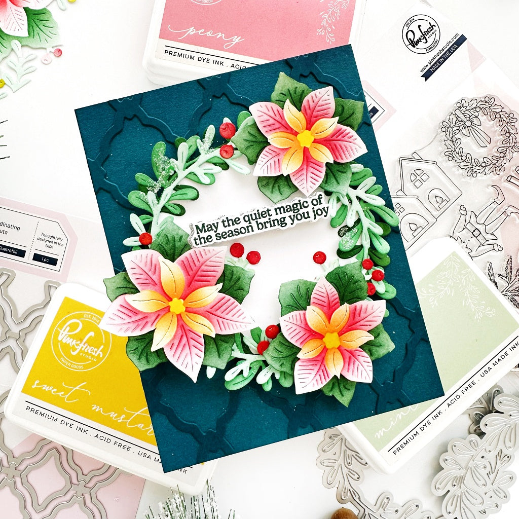 Pinkfresh Studio Interlaced Quatrefoil Die 260124 Christmas Season Card