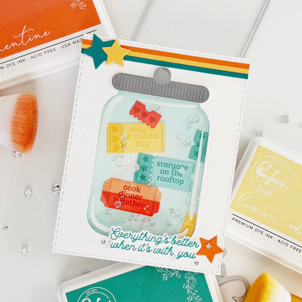 Pinkfresh Studio Jar Of Wishes And Little Things With You Stamps Dies And Stencils Bundle Better With You Shaker Card
