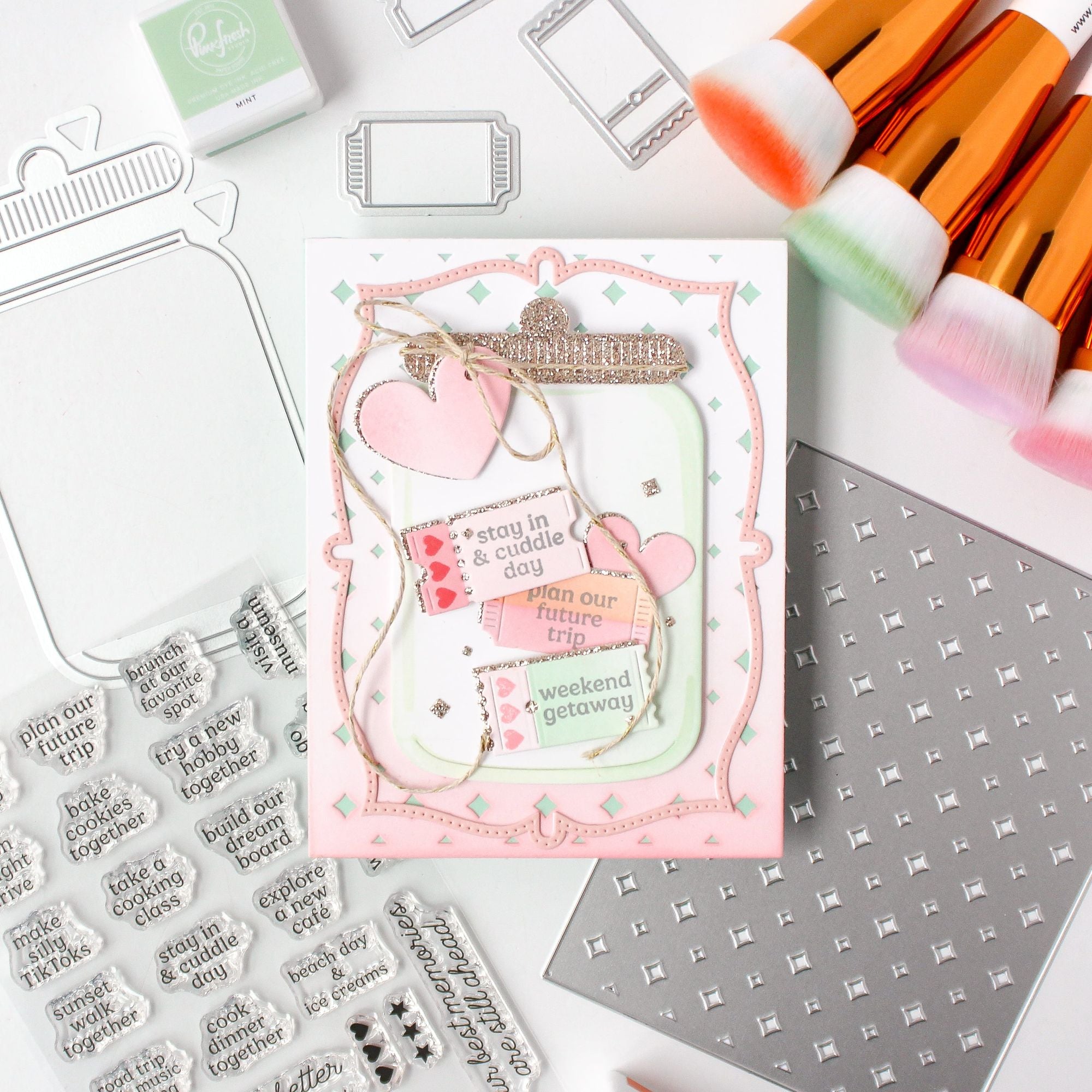 Pinkfresh Studio Jar Of Wishes Stencils 310425 Cuddle Day Card