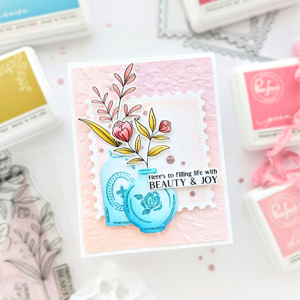 Pinkfresh Studio Keepsakes Of The Heart Clear Stamps 274125 Beauty And Joy Card