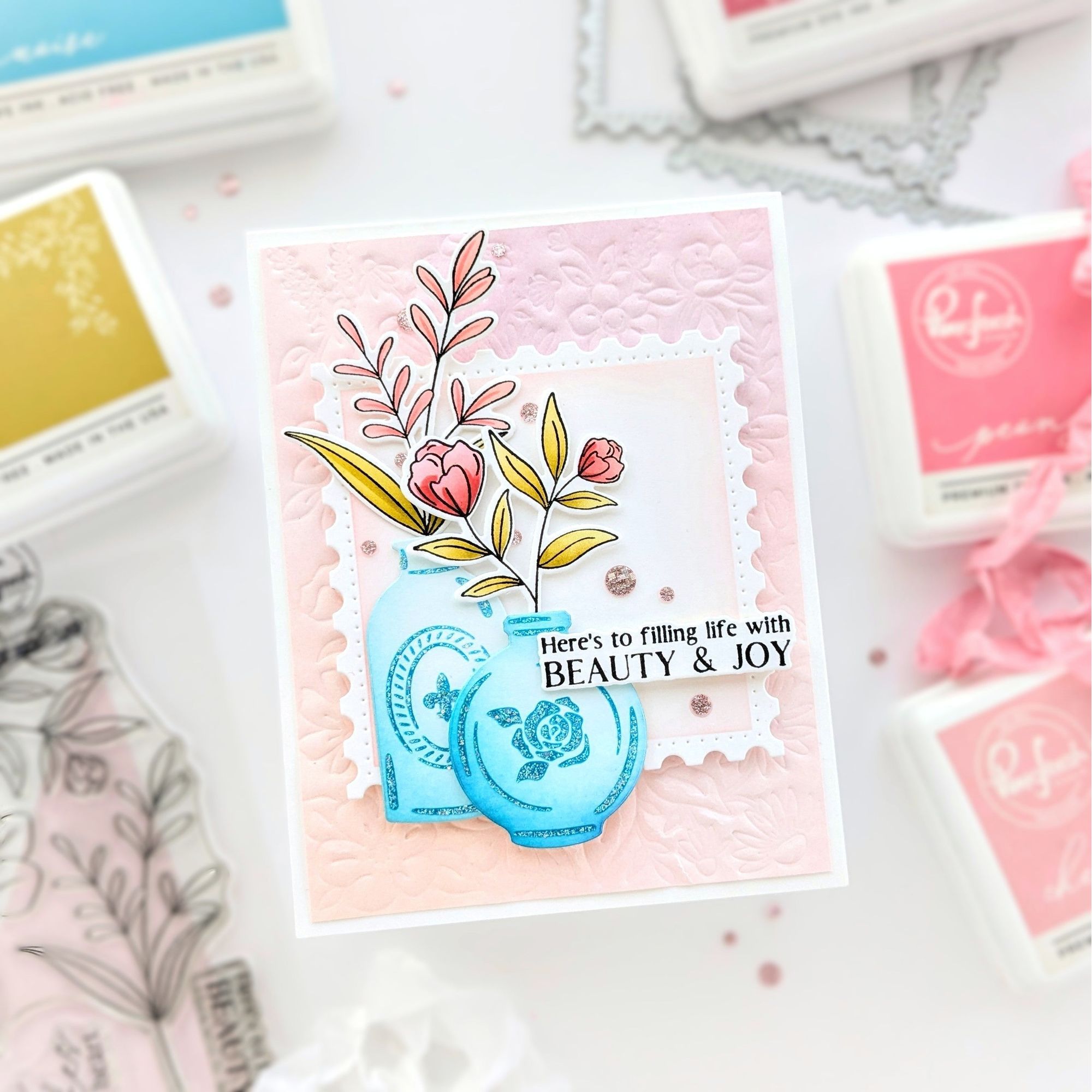Pinkfresh Studio Keepsakes Of The Heart Clear Stamps 274125 Beauty And Joy Card