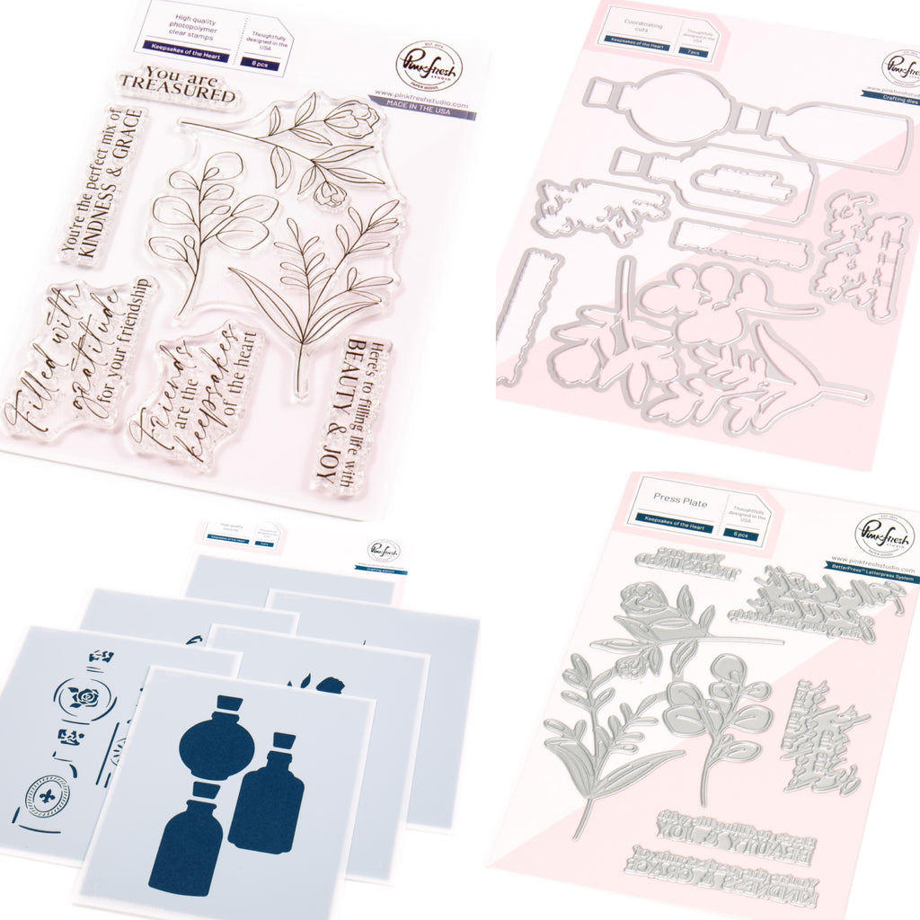 Pinkfresh Studio Keepsakes Of The Heart Stamps Dies Stencils And Press Plates Bundle