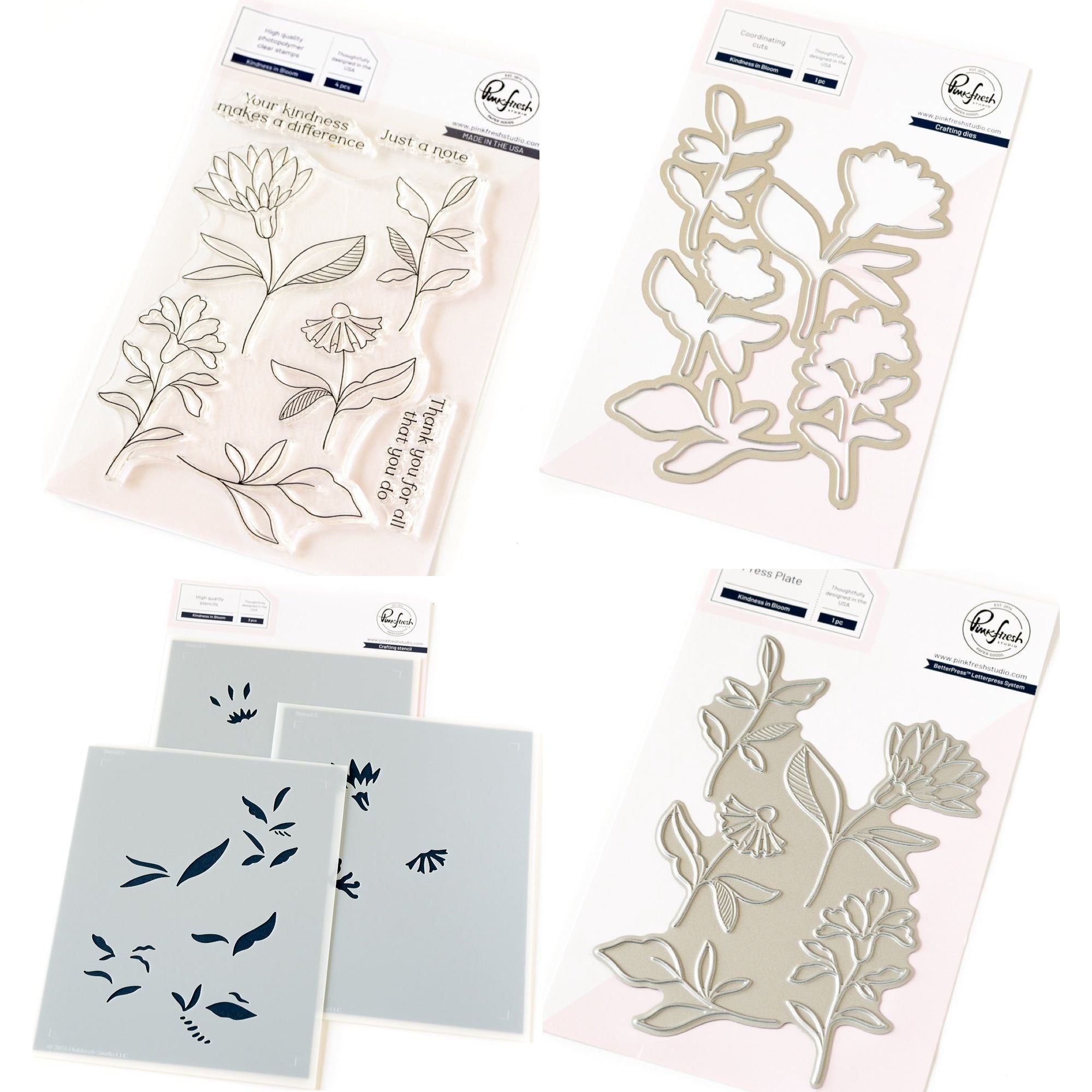Pinkfresh Studio Kindness In Bloom Stamps Die Stencils And Press Plate Bundle