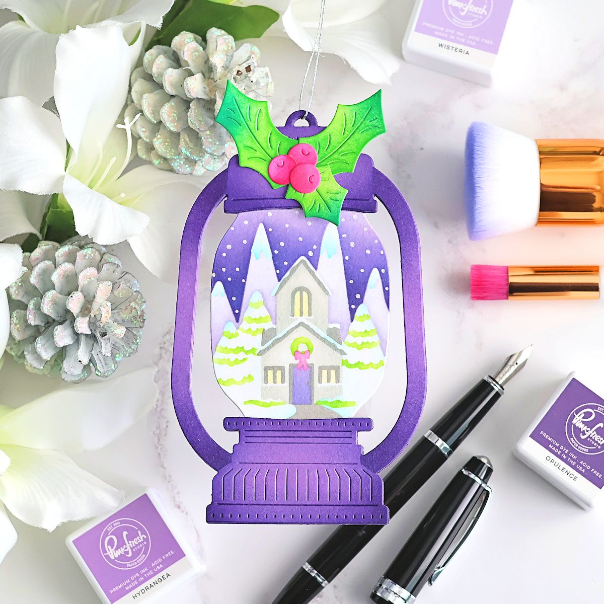 Pinkfresh Studio Lantern Landscapes Dies And Stencils Bundle Christmas Home Card