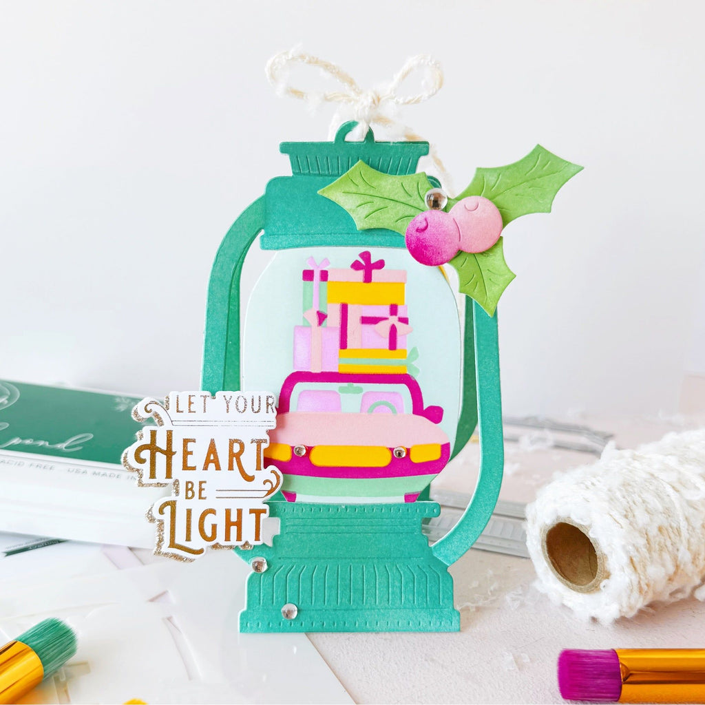 Pinkfresh Studio Lantern Landscapes Dies And Stencils Bundle Christmas Travel Card