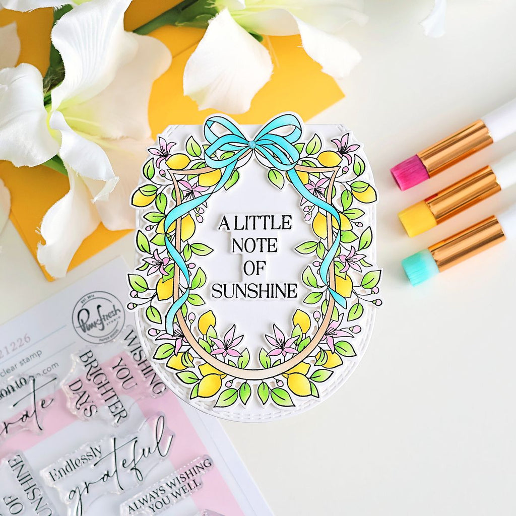 Pinkfresh Studio Lemon Blossom Crest Dies 321326 Little Note Of Sunshine Card