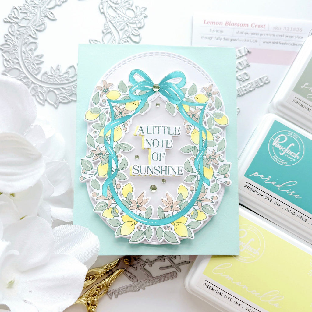 Pinkfresh Studio Lemon Blossom Crest Press Plates 321526 A Little Note Of Sunshine Card
