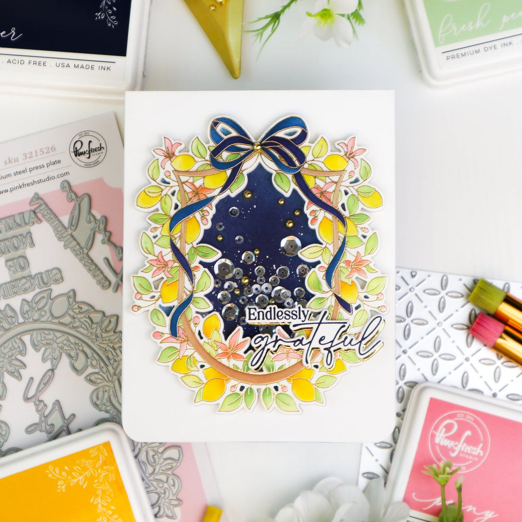 Pinkfresh Studio Lemon Blossom Crest Press Plates 321526 Endlessly Grateful Card