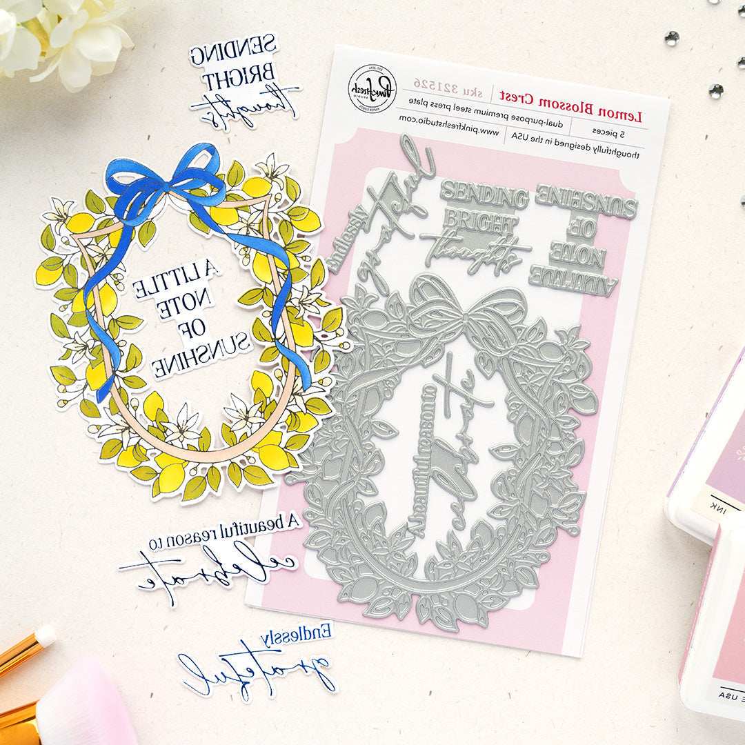 Pinkfresh Studio Lemon Blossom Crest Press Plates 321526 Positive Sentiments