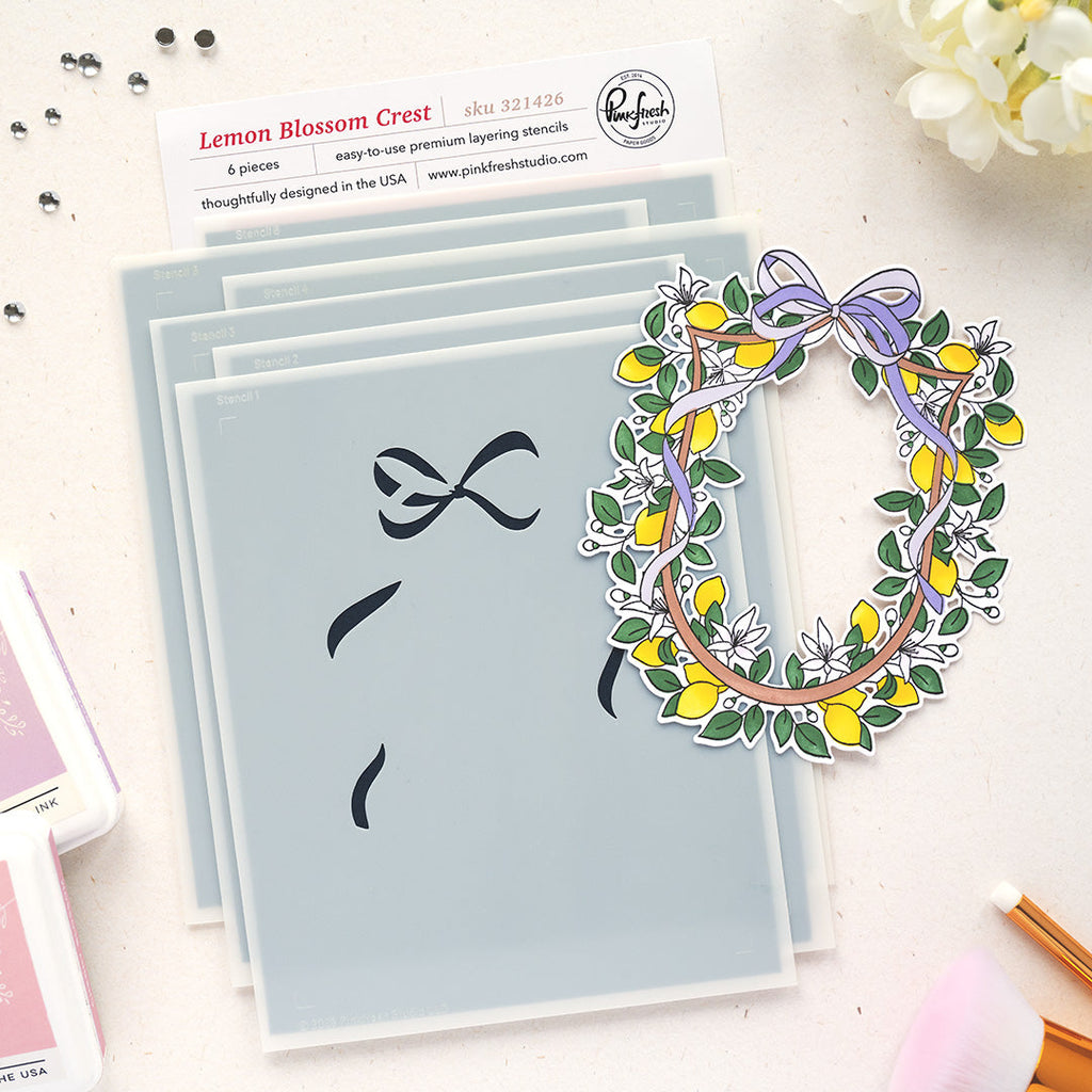 Pinkfresh Studio Lemon Blossom Crest Stencils 321426
