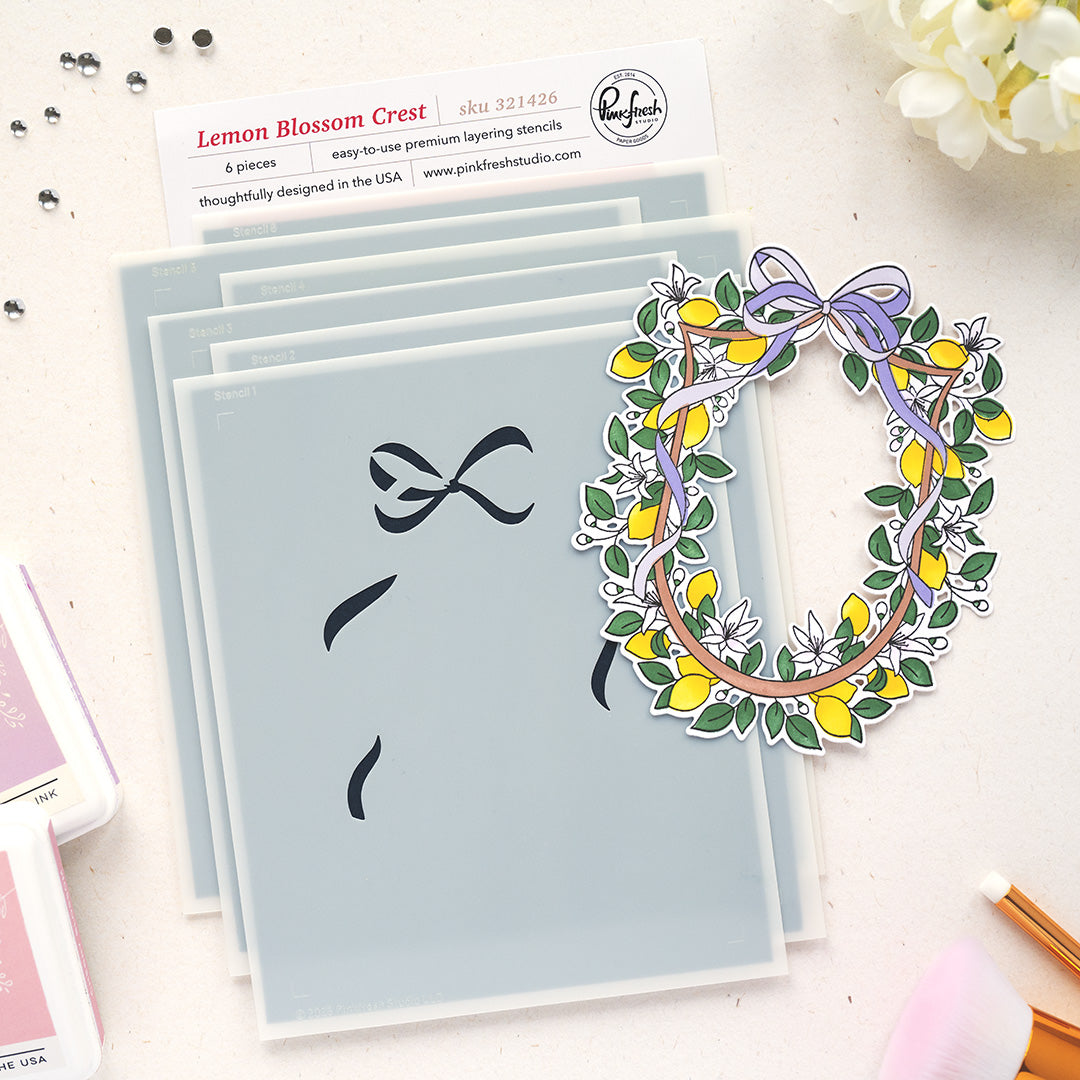 Pinkfresh Studio Lemon Blossom Crest Stencils 321426