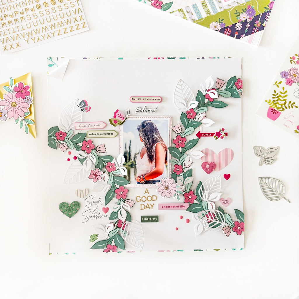 Pinkfresh Studio Lovely Lane Hearts And Stars Ephemera 281925 Floral Layout