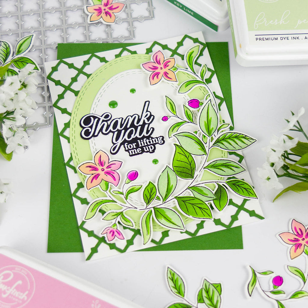Pinkfresh Studio Lush Elegance Clear Stamps 307225 Thank You For Lifting Me Up Card