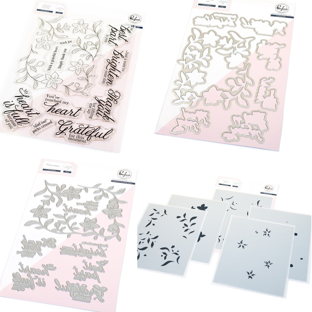 Pinkfresh Studio Lush Elegance Clear Stamps Dies Stencils And Press Plates Bundle