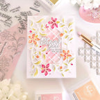 Pinkfresh Studio Lush Elegance Clear Stamps Dies Stencils And Press Plates Bundle Debby Card