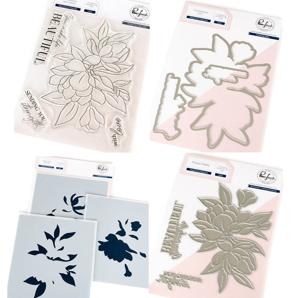 Pinkfresh Studio Magnificent Magnolia Stamps Dies Stencils And Press Plates Bundle