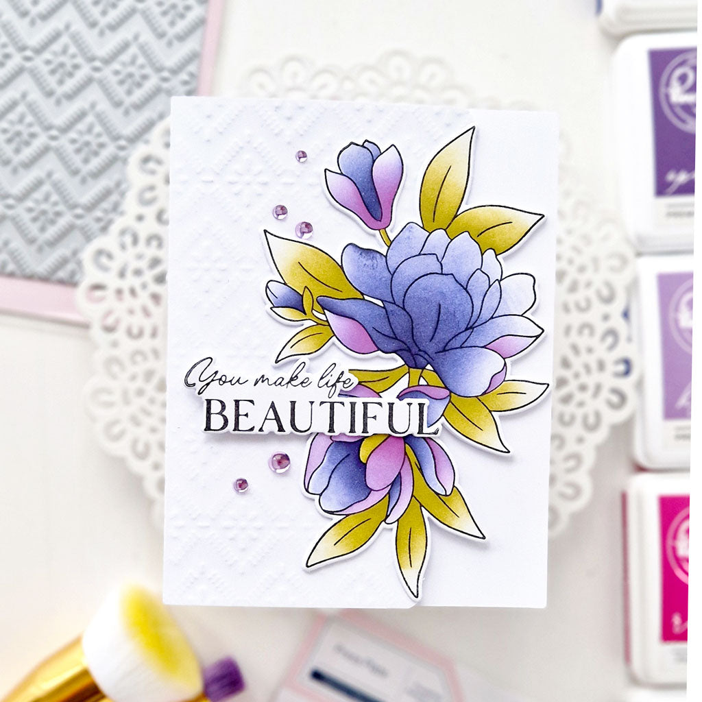 Pinkfresh Studio Magnificent Magnolia Stencils 265925 You Make Life Beautiful Card