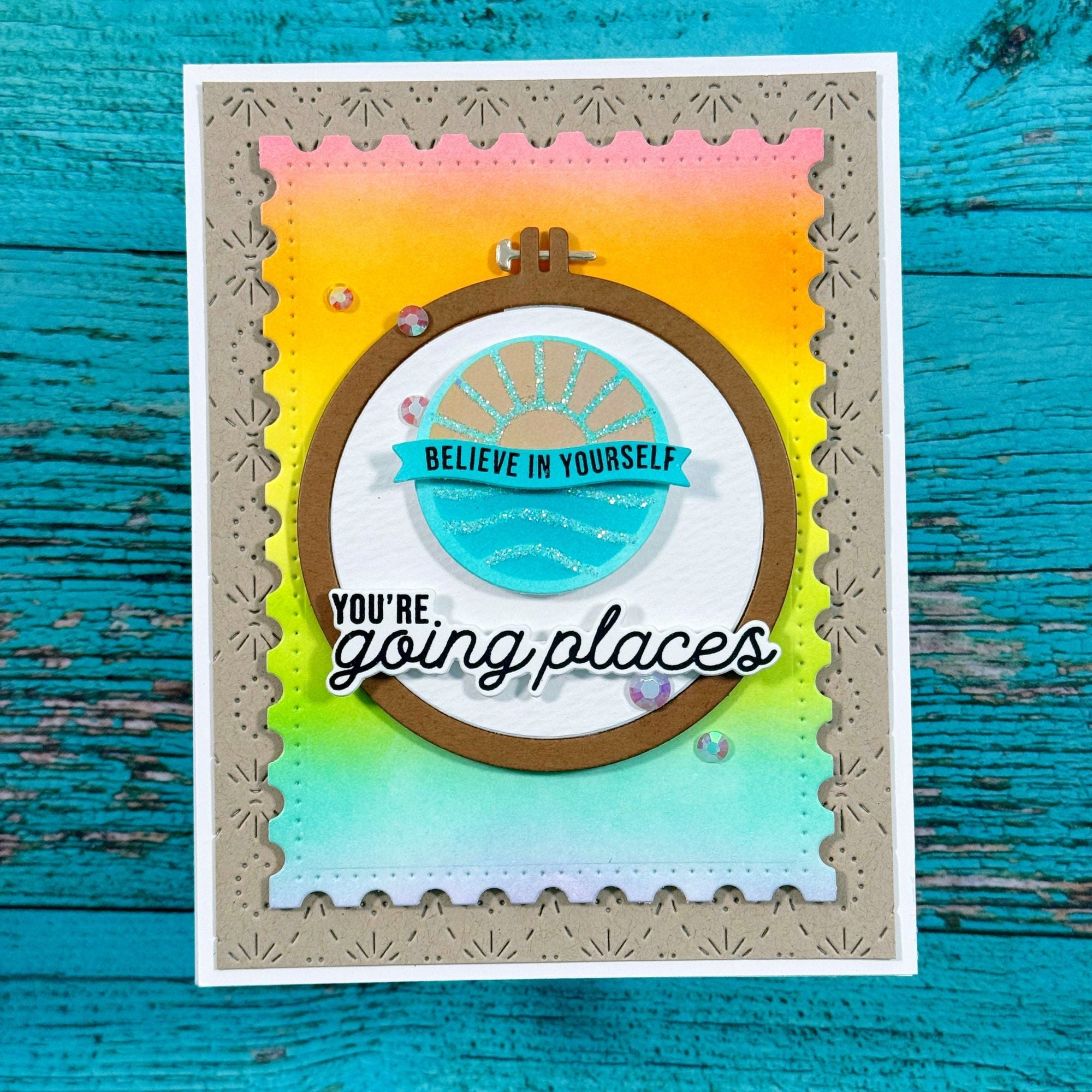 Pinkfresh Studio Mark The Moment Stencils 283825 Believe In Yourself Card