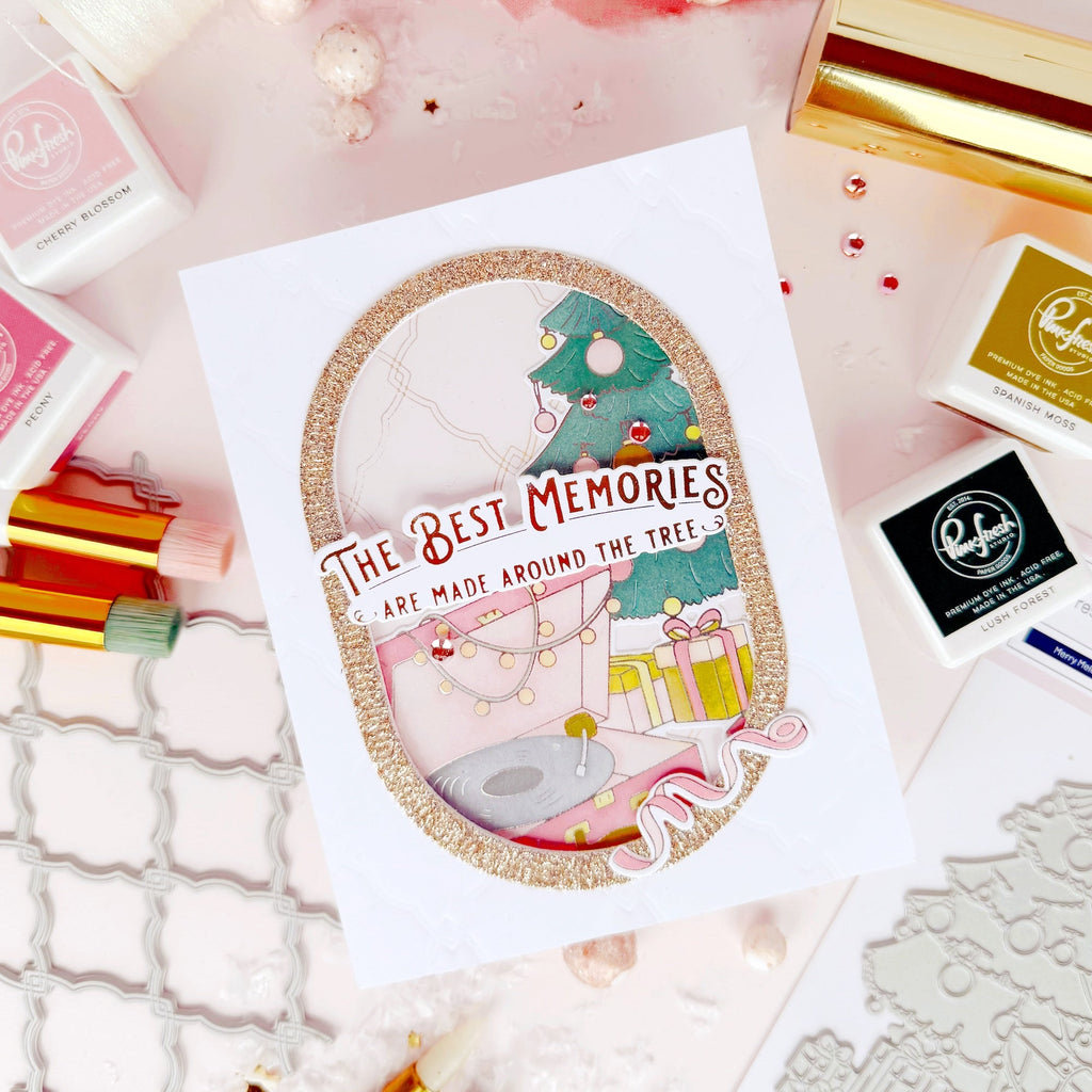 Pinkfresh Studio Merry Melodies Clear Stamps Die Stencils And Press Plate Bundle Christmas Tree Card