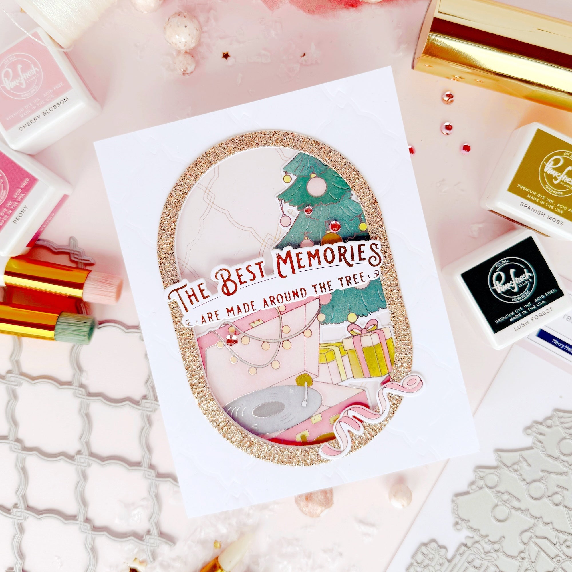 Pinkfresh Studio Merry Melodies Clear Stamps Die Stencils And Press Plate Bundle Christmas Tree Card