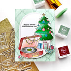 Pinkfresh Studio Merry Melodies Stencils 290125 Rocking Around The Christmas Tree Card