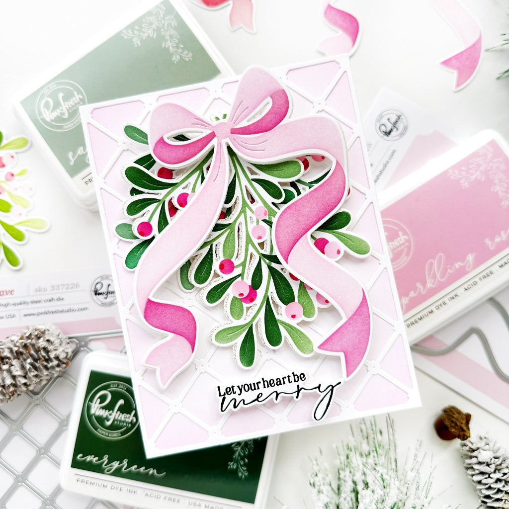 Pinkfresh Studio Merry Mistletoe Dies And Stencils Bundle Pink Christmas Card