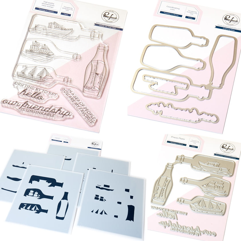 Pinkfresh Studio Message In A Bottle Stamps Dies Stencils And Press Pl ...